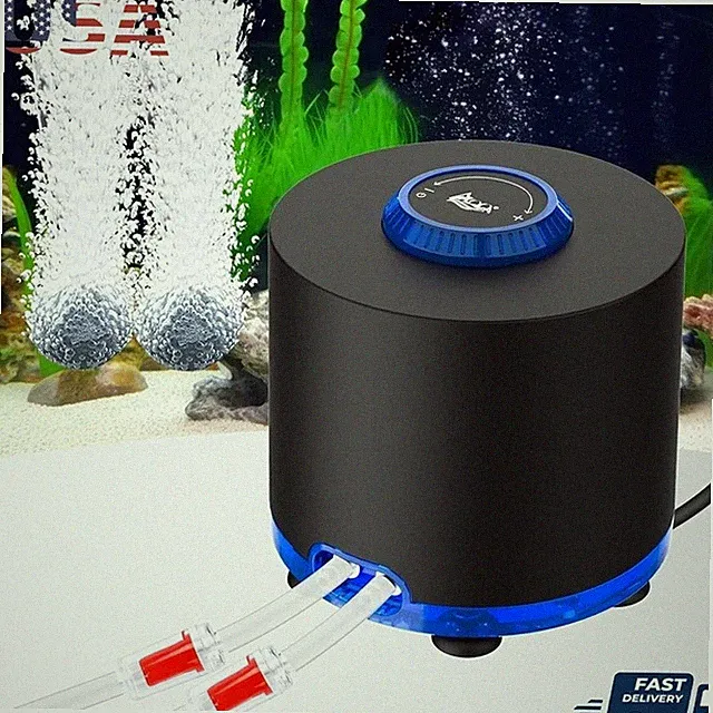 Powerful Aquarium Air Pump Ultra Quiet Dual Outlet Adjustable Flow 150GPH New